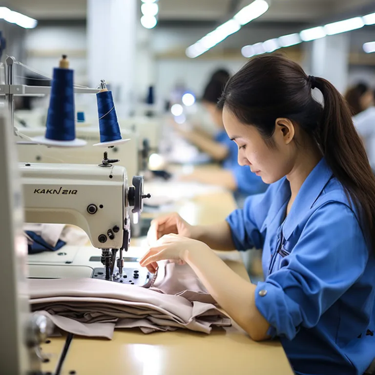 Woman sewing on industrial machine at workshop.