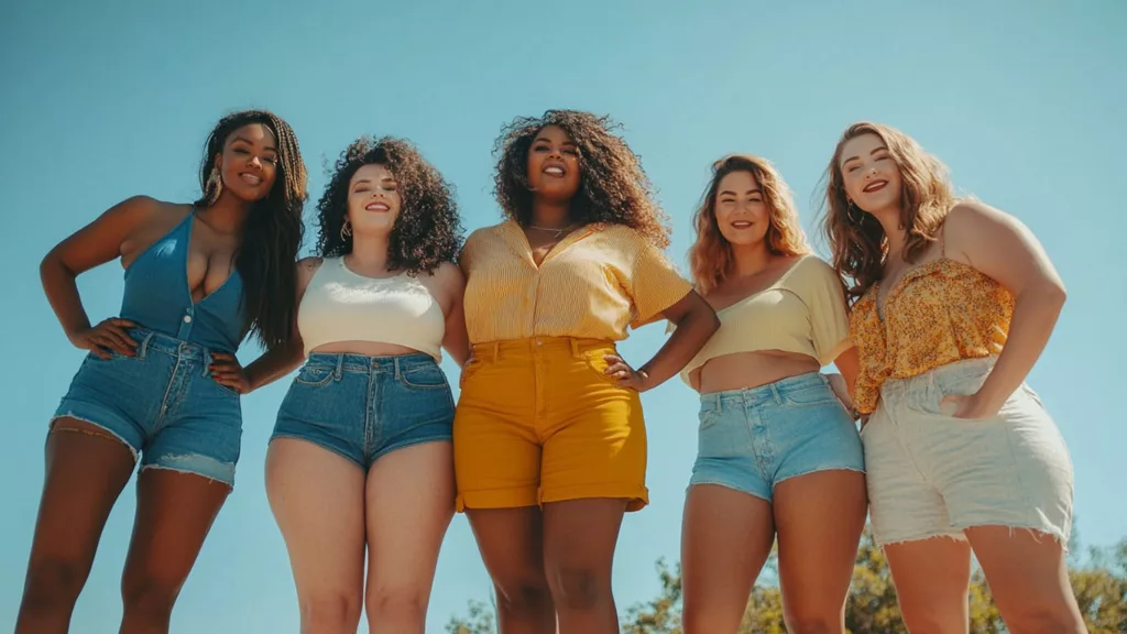 Diverse women wearing stylish plus size shorts