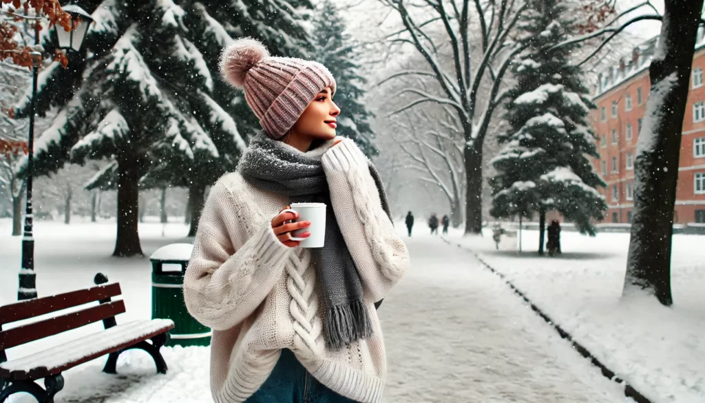 A cozy pullover hoodie in a snowy winter landscape