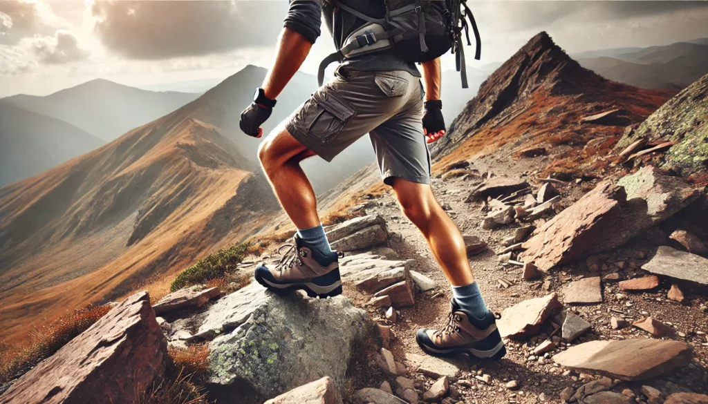 Hiker Crossing a Rugged Terrain