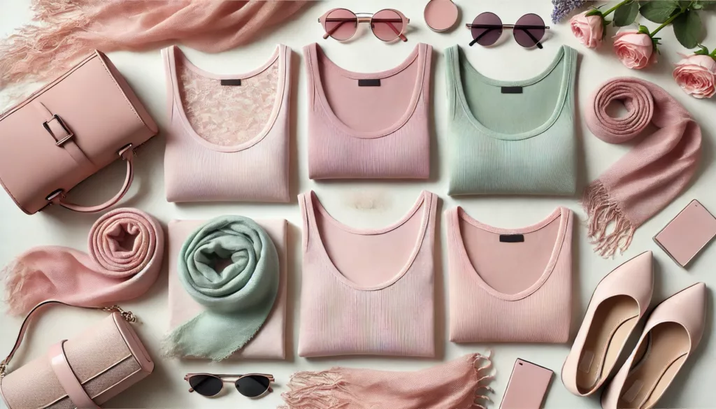 Pastel-colored tank tops paired with accessories, perfect for soft and feminine styling