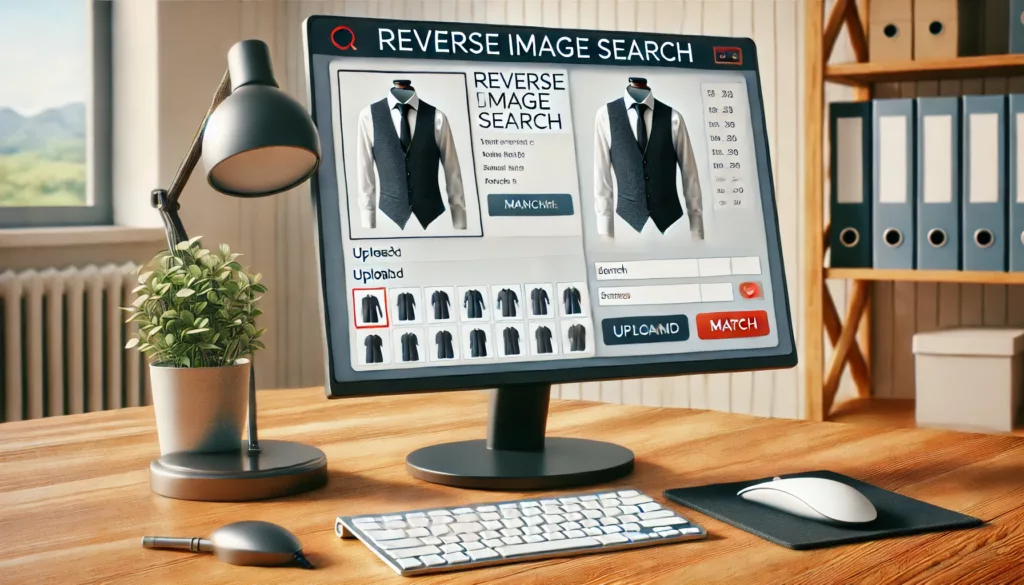 Reverse image search process for finding a clothing manufacturer.