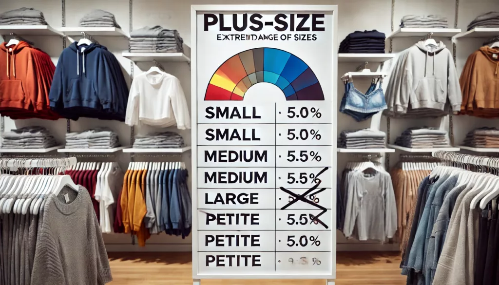 Clothing size chart with limited options.