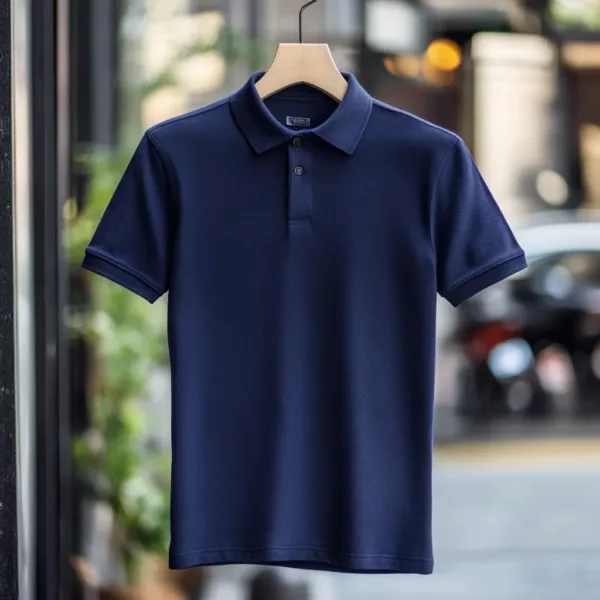 Classic Dark Blue Polo Shirt for Men – Sophisticated & Comfortable - Image 3