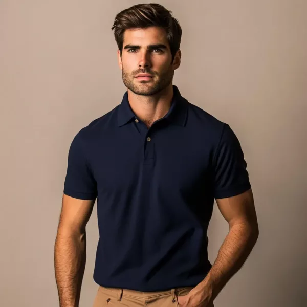 Classic Dark Blue Polo Shirt for Men – Sophisticated & Comfortable - Image 2