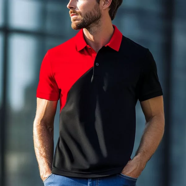 Men’s Black or Red Colorblock Polo Shirt – Bold & Stylish - Image 2