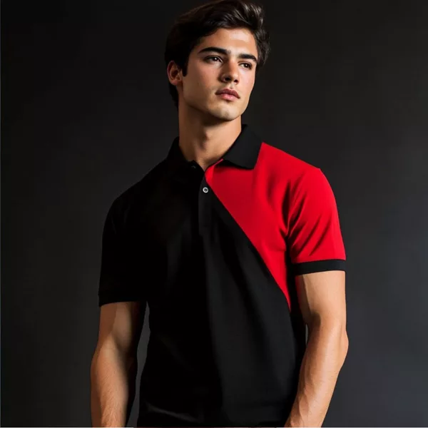 Men’s Black or Red Colorblock Polo Shirt – Bold & Stylish - Image 4