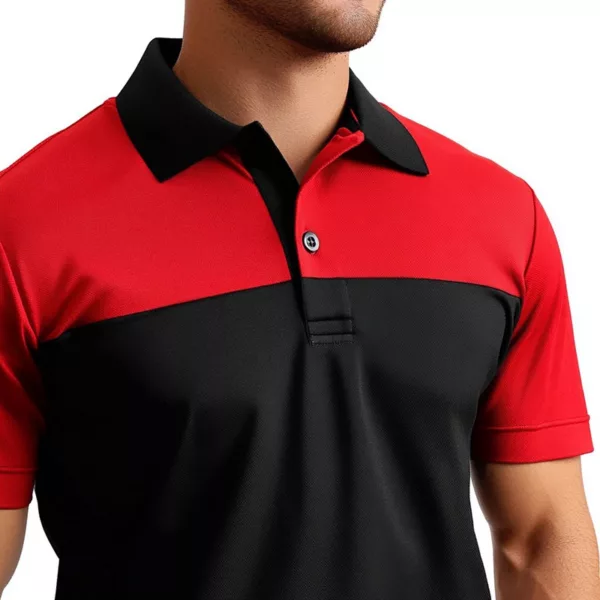 Men’s Black or Red Colorblock Polo Shirt – Bold & Stylish - Image 3