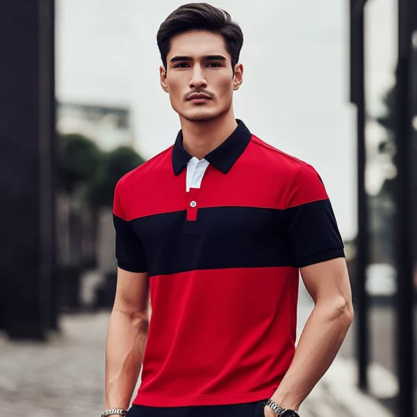 red colorblock polo shirt​ a