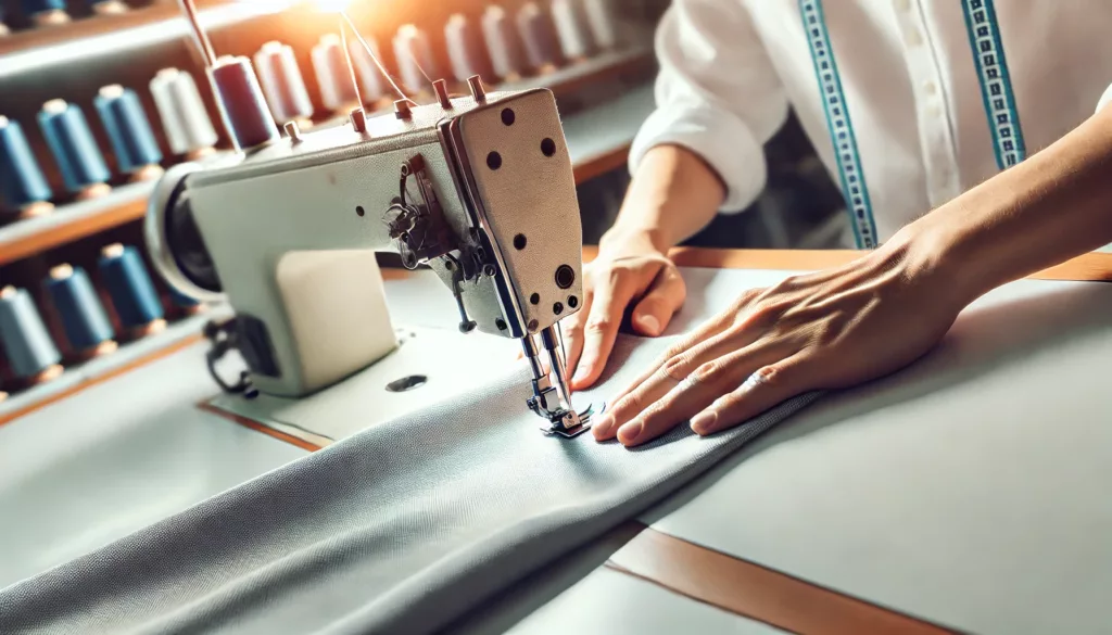 Sewing machine stitching fabric for small-batch clothing production