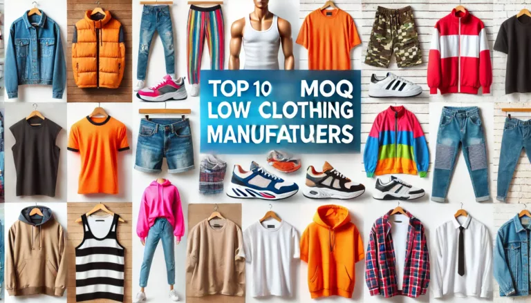 Collage of clothing samples from top low MOQ manufacturers