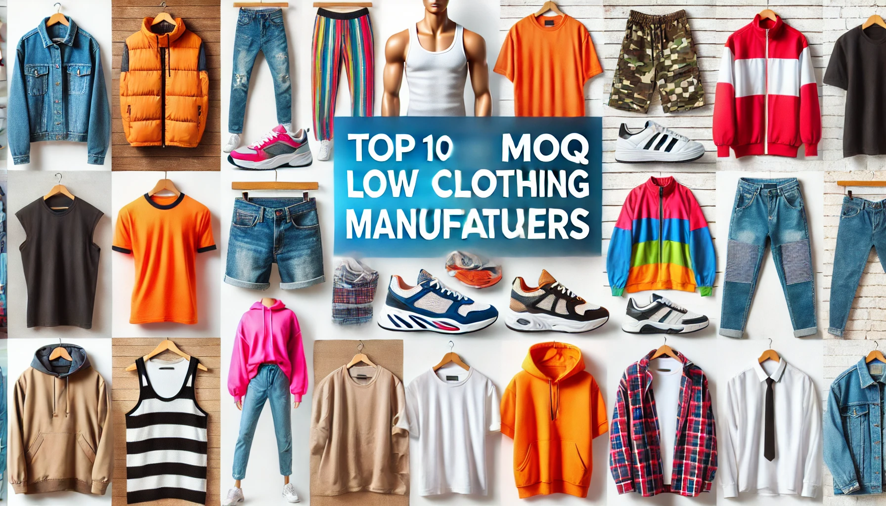 Collage of clothing samples from top low MOQ manufacturers