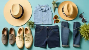 Flat lay of the top 10 best shorts featuring different styles and accessories