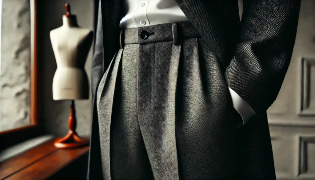 A close up of well tailored formal trousers