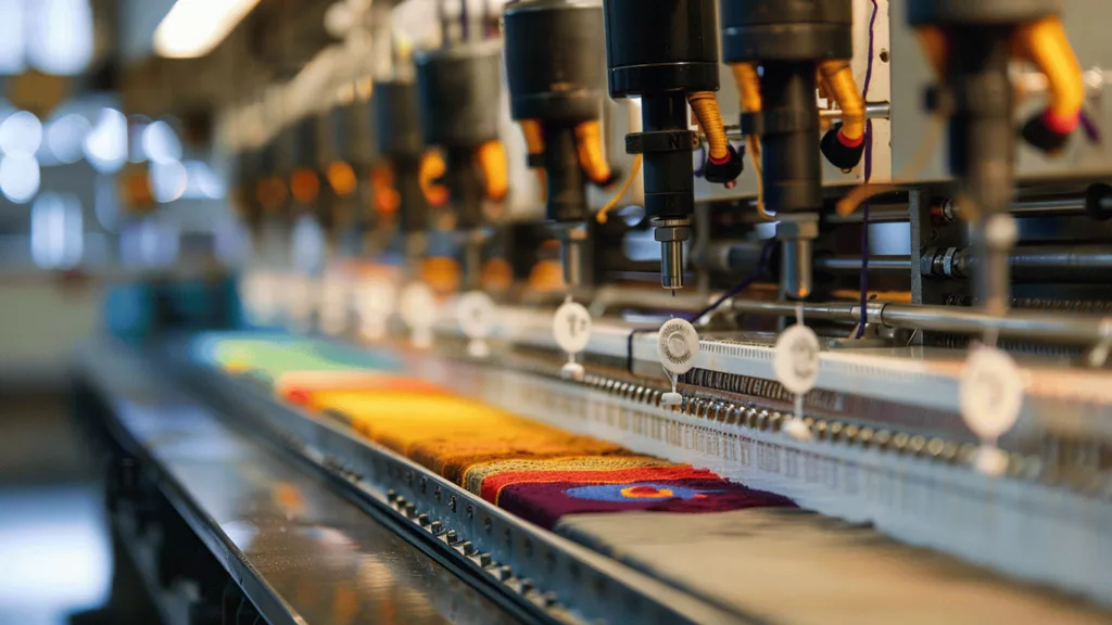 A close up shot of an embroidery machine stitching a logo onto a polo shirt 3