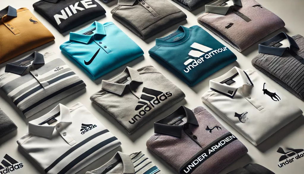 A collection of the top golf polo shirt brands with their logo designs