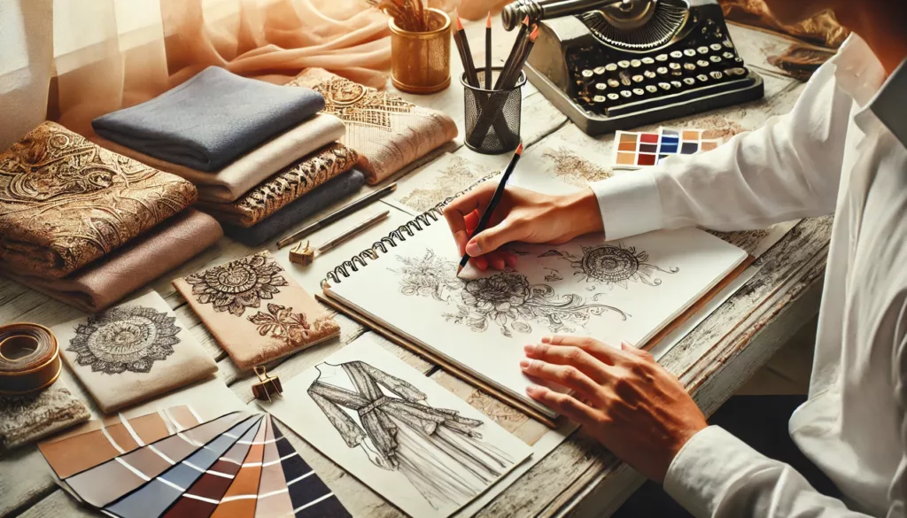 A designer sketching a new clothing collection for a luxury fashion brand