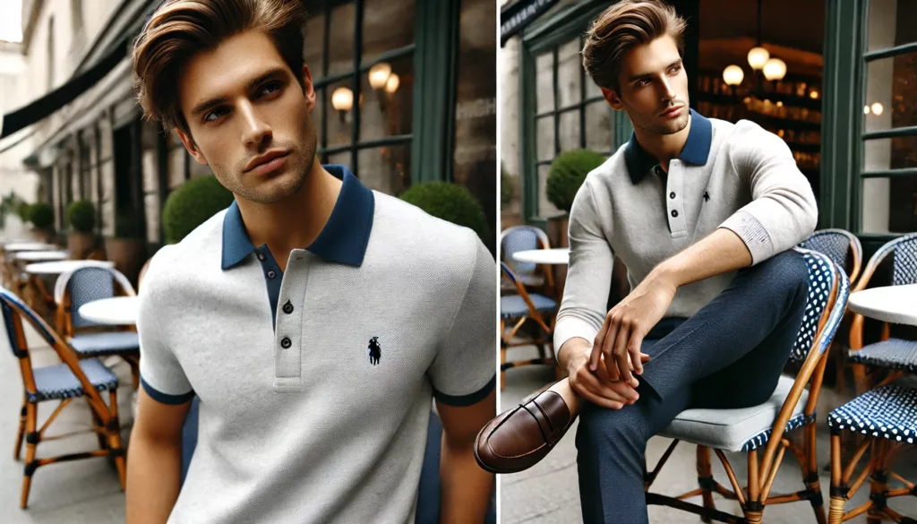 A male model wearing a classic polo shirt styled for a smart casual outfit