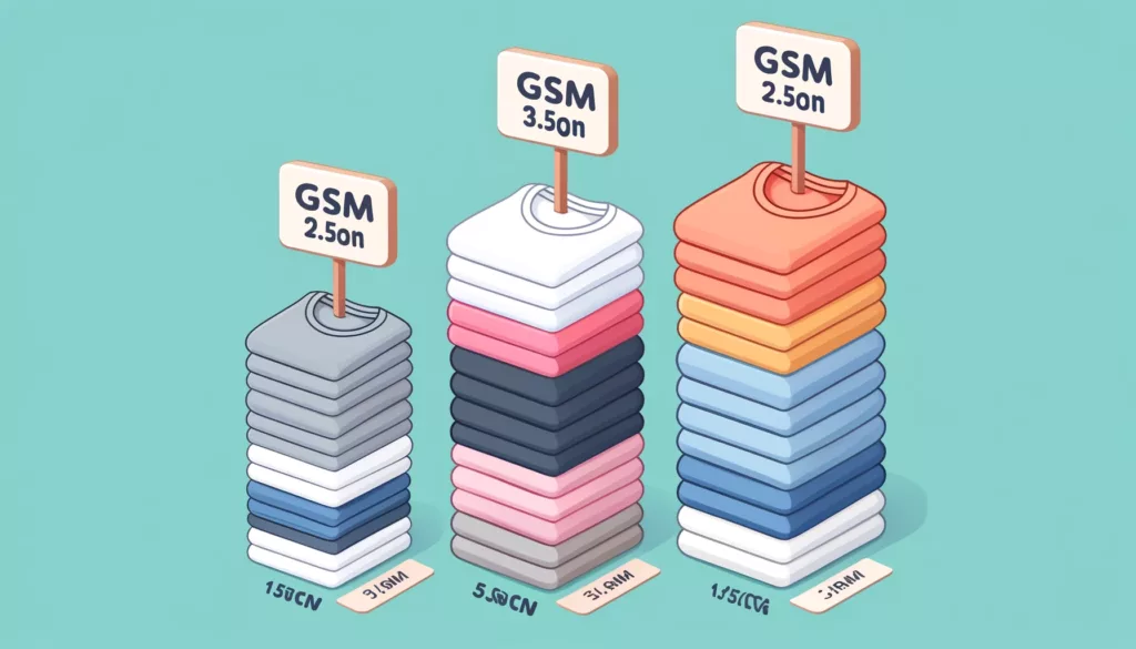 A selection of cotton t shirts with different GSM values displayed side by side