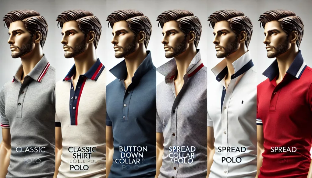 A side by side comparison of different types of shirt collar polo shirts