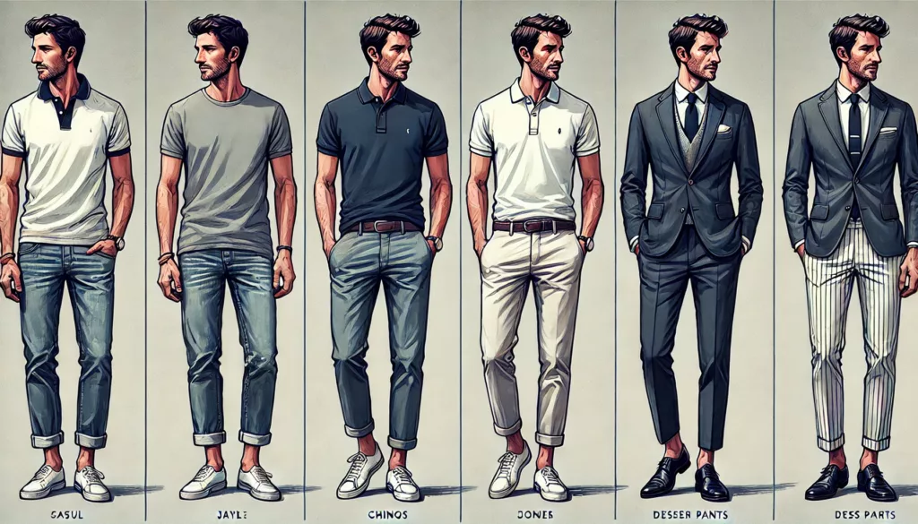 A side by side comparison of three ways to style a mens polo shirt