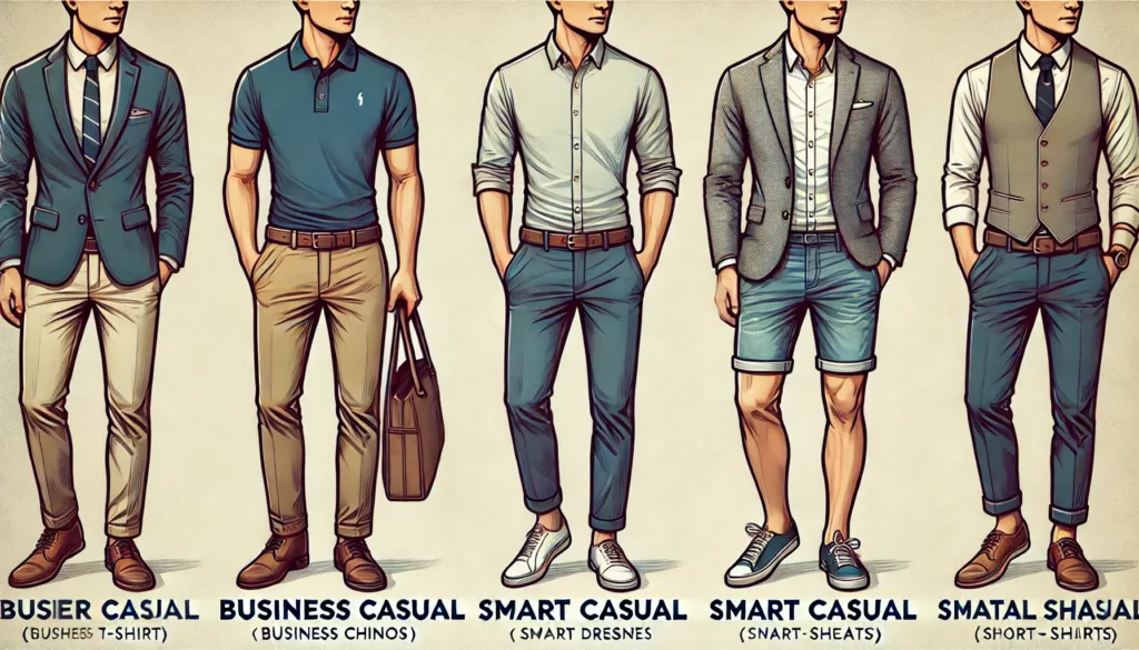 A side by side image showing three different ways to style a polo t shirt