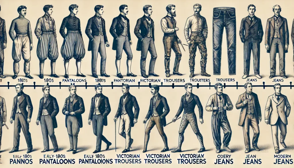 A timeline showing the history and evolution of pants and trousers