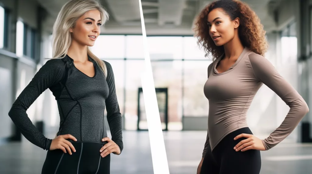 Activewear vs Athleisure Comparison A split image showing activewear 1