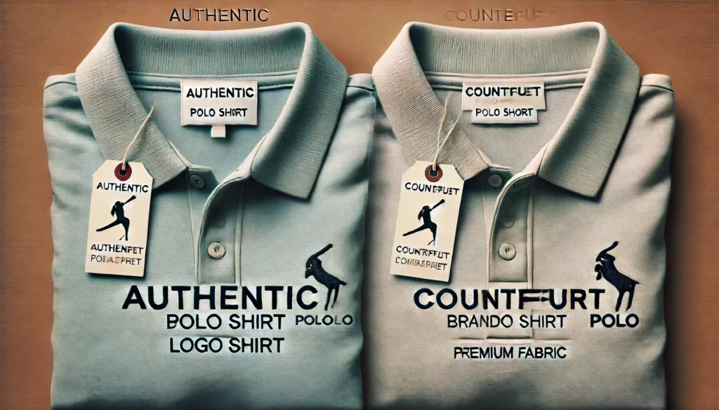 Authentic vs. counterfeit branded polo shirt