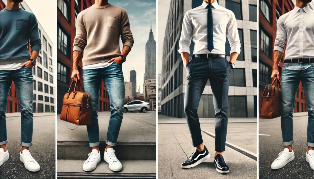 Side by side casual and business casual polo shirt looks