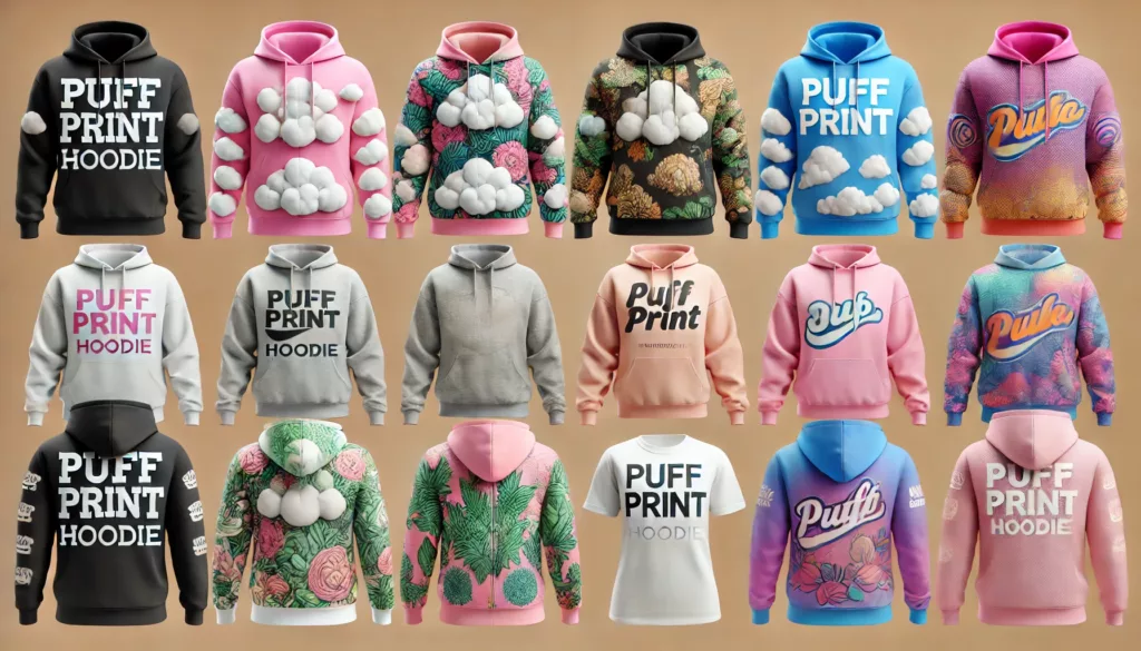 Various hoodie customization options including colors and styles